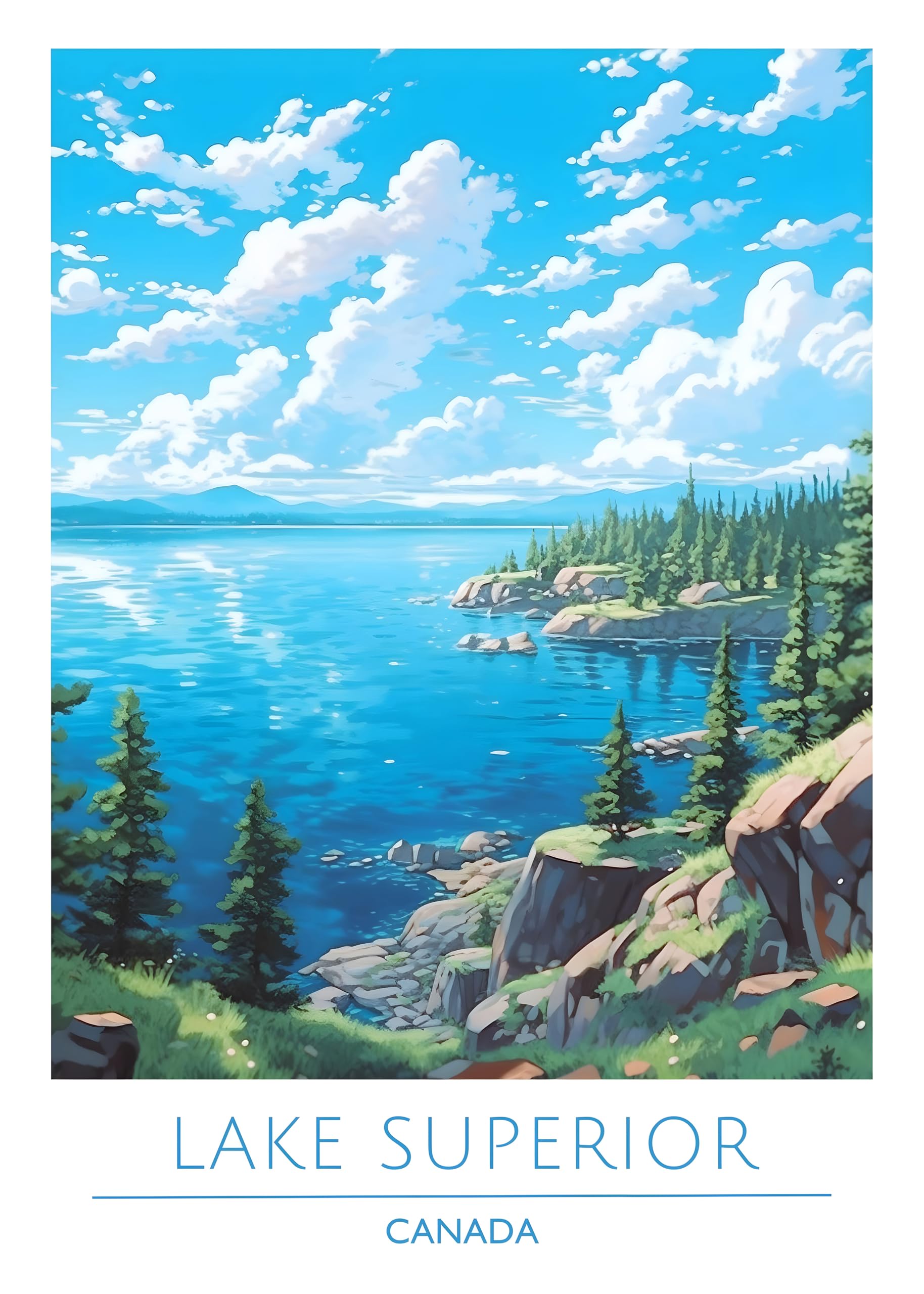 Iconic Cities Unframed A4 A3 Travel Poster Prints, Travel Wall Art, Home Décor, Paris New York Dubai Tokyo Rome Barcelona etc. (Canada, Lake Superior, A3)