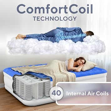 SoundAsleep Dream Series Luxury Air Mattress with ComfortCoil Technology & Built-in High Capacity Pump for Home & Camping- Double Height, Adjustable, Inflatable Blow Up, Portable - Queen Size
