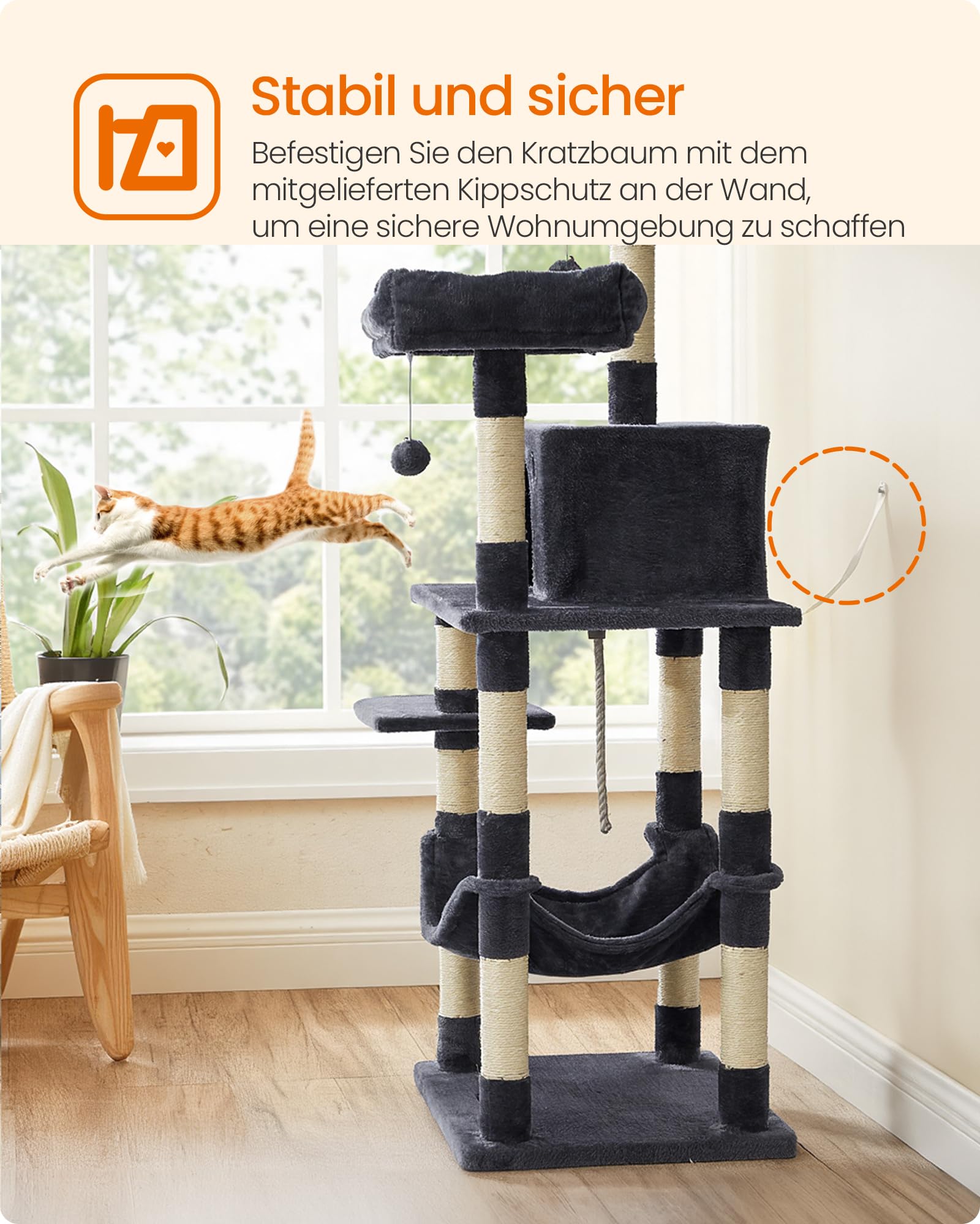 Feandrea Kratzbaum, 141.8 cm hoch, Katzenbaum mit 11 Kratzsäulen