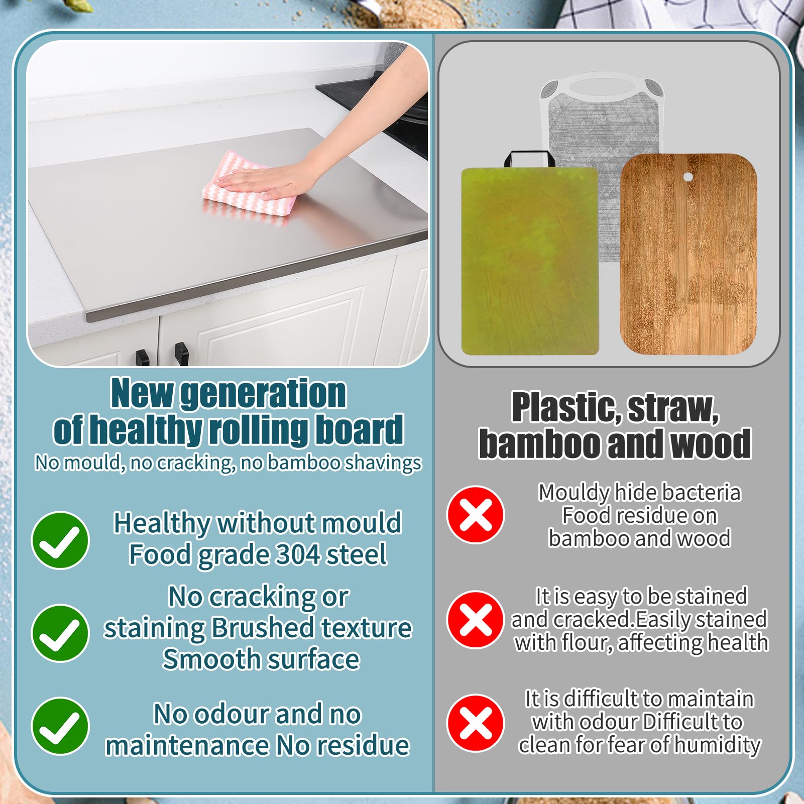saerryor Stainless Steel Chopping Board, Baking Board, Cutting Boards - Image 4