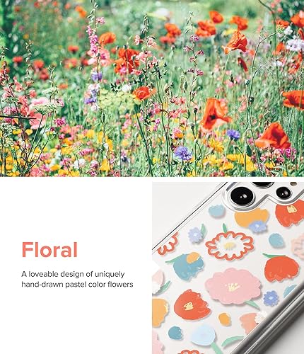 Miniatura 6 de Ringke Fusion Design - Funda compatible con Samsung Galaxy S22 Ultra 5G (2022), parte trasera dura transparente con flores, diseño para niñas y