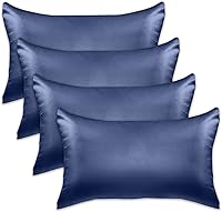 Vista 53 de Elegant Comfort Juego de 4 fundas de almohada de satén de viscosa refrescante con cierre de cremallera oculto, suave como la seda para el cuidado