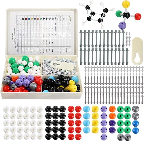 YOPAY Kit de modelo molecular de 240 piezas, modelo de estructura molecular de química orgánica e inorgánica, 86 átomos y 153 eslabones y 1