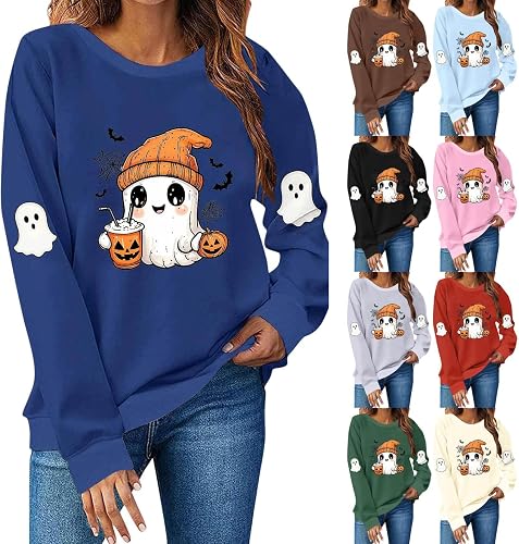 Halloween Womens Sweatshirt Halloween Ghost Crewneck Sweatshirts Women Cute Pump