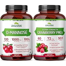 Zazzee Ultimate Urinary Tract Support Bundle | Super Concentrated Proanthocyanidin Cranberry Extract Capsules Plus D-Mannose 1000mg Capsules for UT & Bladder Cleansing 60 Servings Each
