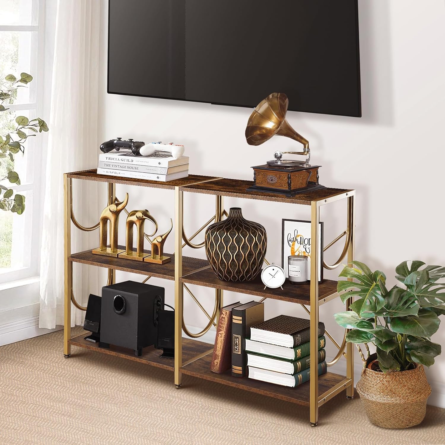 46.5" Rustic Console Table Behind Couch, 3 Tier Sofa Table with Storage Shelves, Modern Entry Table for Foyer Hallway Living Room Bedroom, 3 Shelf Bookshelf, Shoe Rack