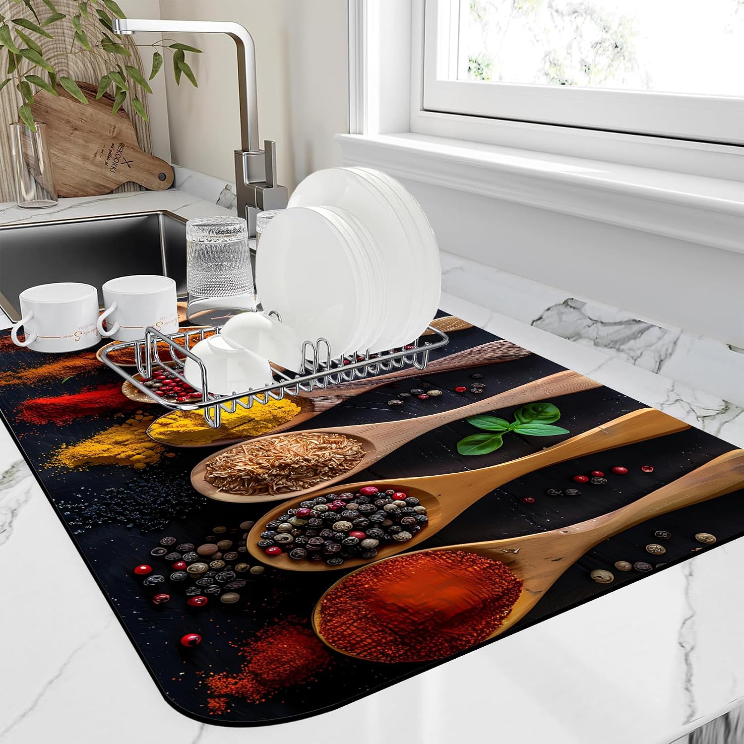 Dish Drying Mat for Kitchen Counter Absorbent Dish Coffee Mat 12"X19"