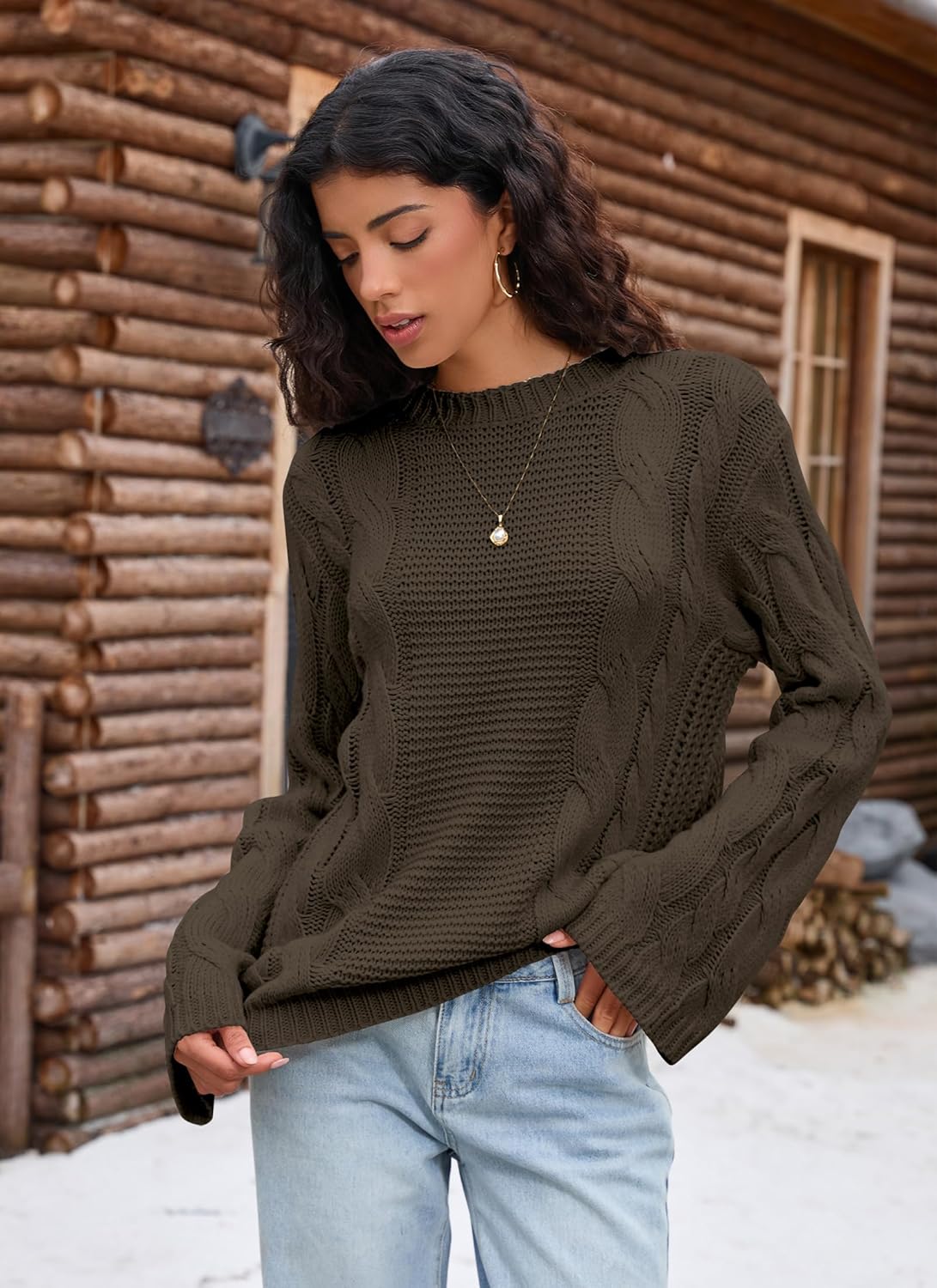 Balimtoy Women's Chunky Cable Knit Oversized Pullover Sweaters Casual Long Sleeve Crewneck Jumper Tops - Image 2