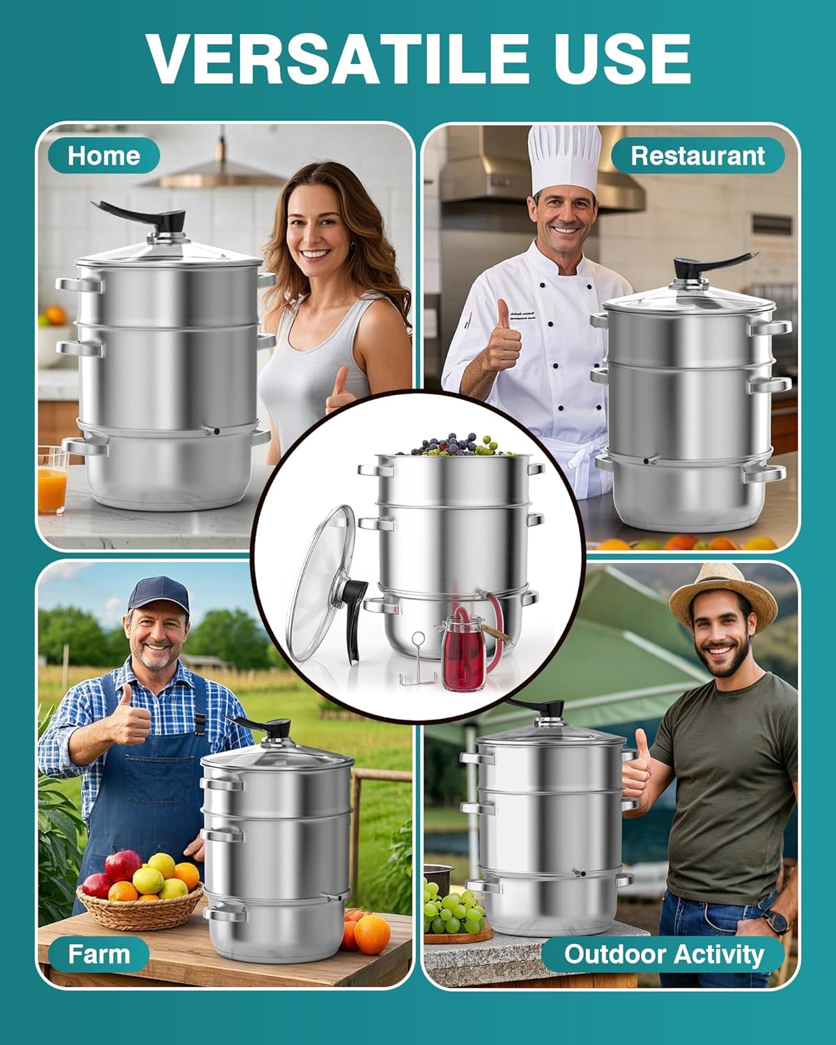 WantJoin Steam Juicer Extractor 11Qt – Stainless Steel Steamer with Tempered Glass Lid, Hose & Clamp | Fruit & Vegetable Steamer for Canning Juicing, Jelly, Syrup,11Qt