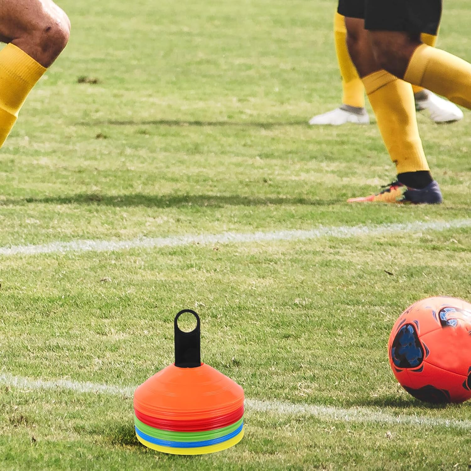 VICASKY Soccer Training Cones and Football Agility Cones Set, 50pcs Multi-Color Plastic Discs with Storage Rack and Carry Bag for Sports Drills and Field Marking