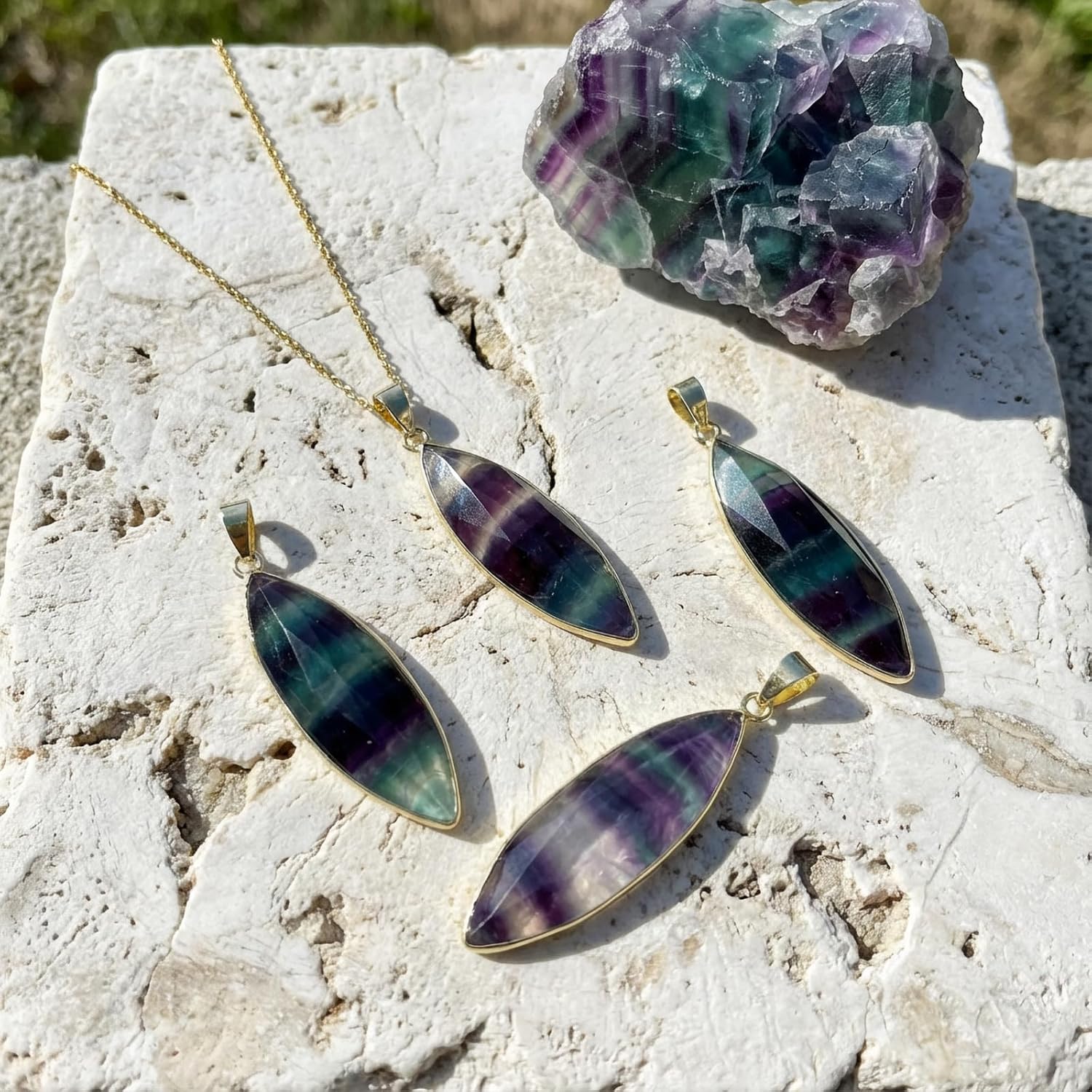 Fluorite Crystal Necklace, Healing Spiritual Jewelry Gemstone Necklace for Women, Trendy Handmade Stone Pendant Necklace - Image 6