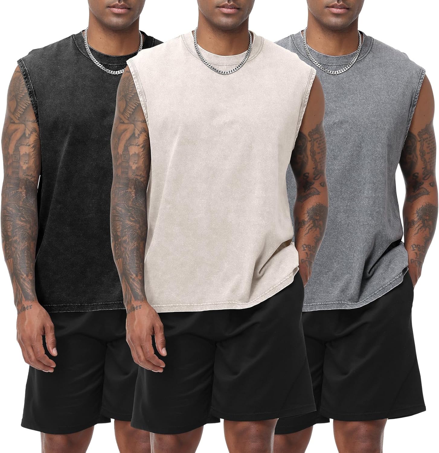 Eisctnd Men's Tank Tops Sleeveless Muscle Shirts, Cotton Acid Wash Loose Fit Workout Tanks Tees for Running Beach