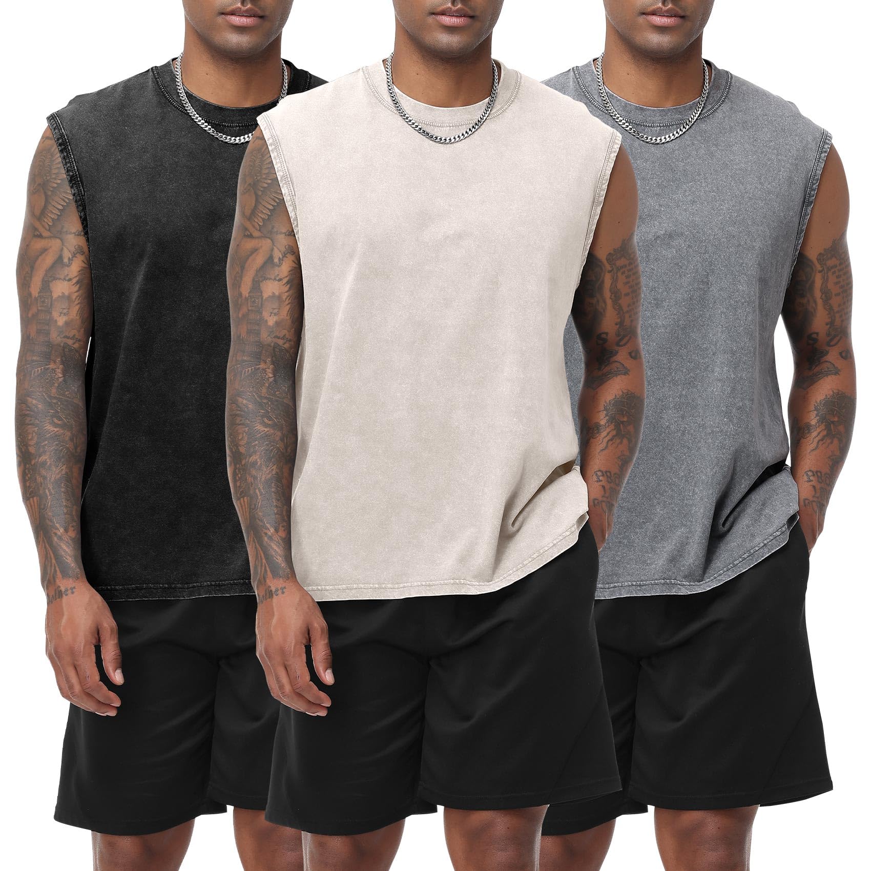 Eisctnd Pack de 3 Camisetas sin Mangas para Hombre, de algodón, Lavables, holgadas, Estilo Vintage