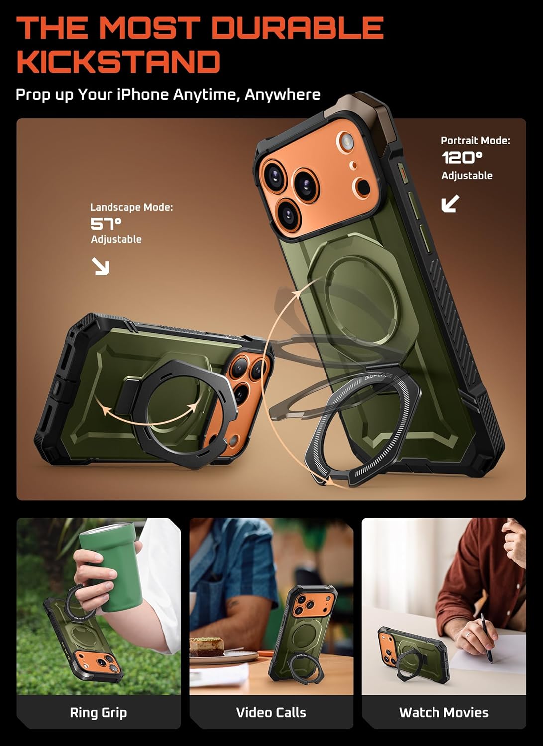 SUPCASE for iPhone 17 Pro Case with Kickstand (Unicorn Beetle Grip), [Camera Control Cover] [Compatible with MagSafe] [Military-Grade Drop Protection] Heavy Duty Magnetic Phone Case, Guldan - Image 4