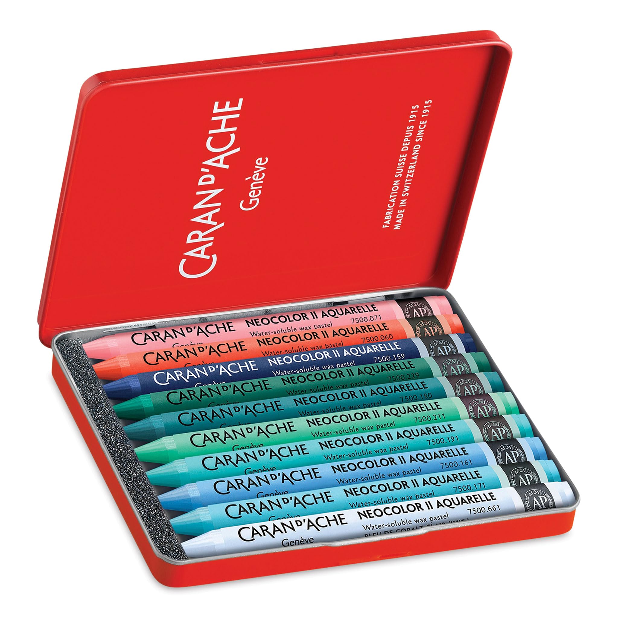 Caran d'Ache d'Ache 7500.510 Pastel Neocolor II Étui de 10 crayons de couleur - Nuances froides - Édition limitée Beya Rebaï + cours en ligne