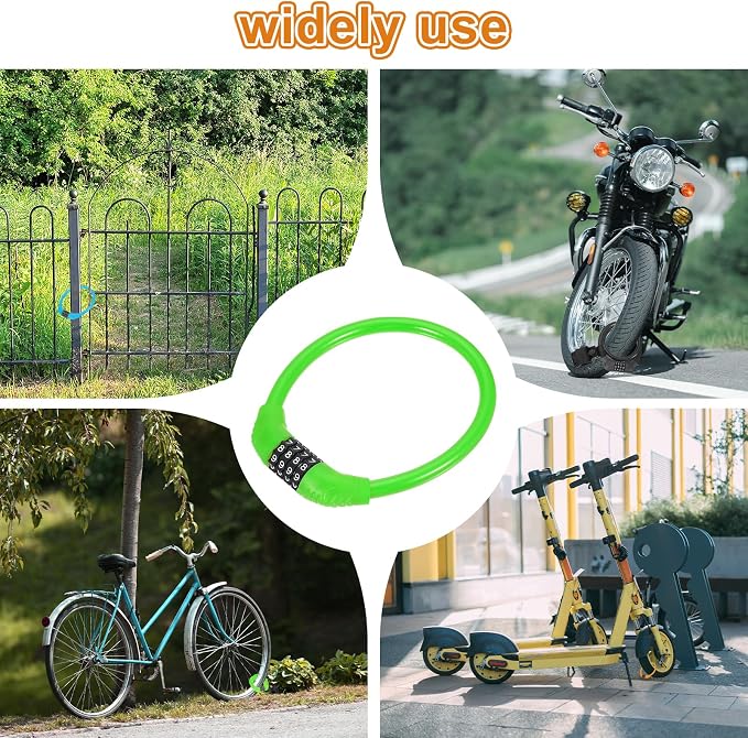 Candado cable para bicicleta combinación 4 dígitos verde pack 2 miniatura 7
