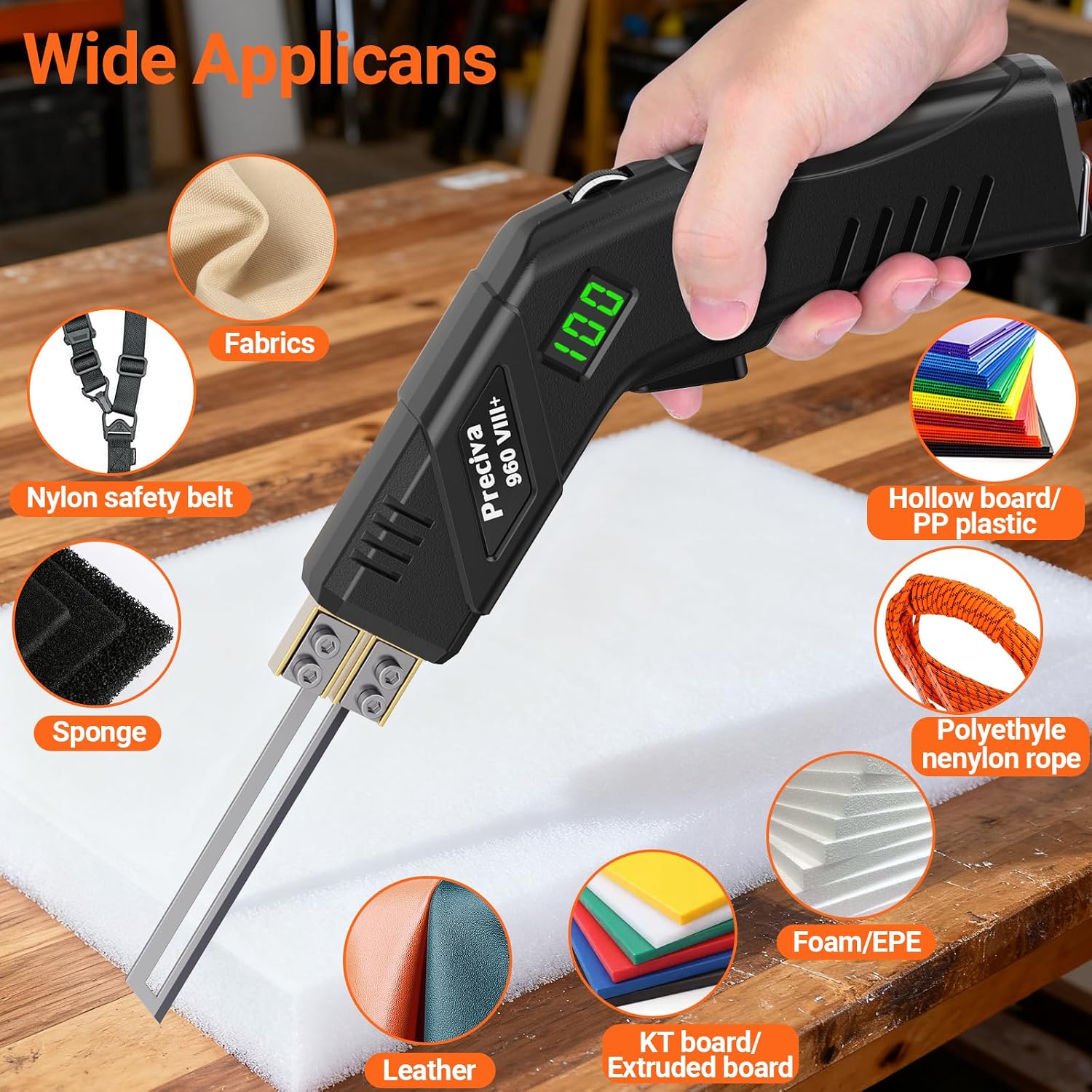 Hot Knife Foam Cutter with Digital Display, 4 Blades Set 8/6/4/2 in, 20 Temp 200-600℃, Pure Copper Base&Overheat Protection, Electric Foam Cutting Tool Kit for PE Foam, XPS, Rope, Fabric, DIY
