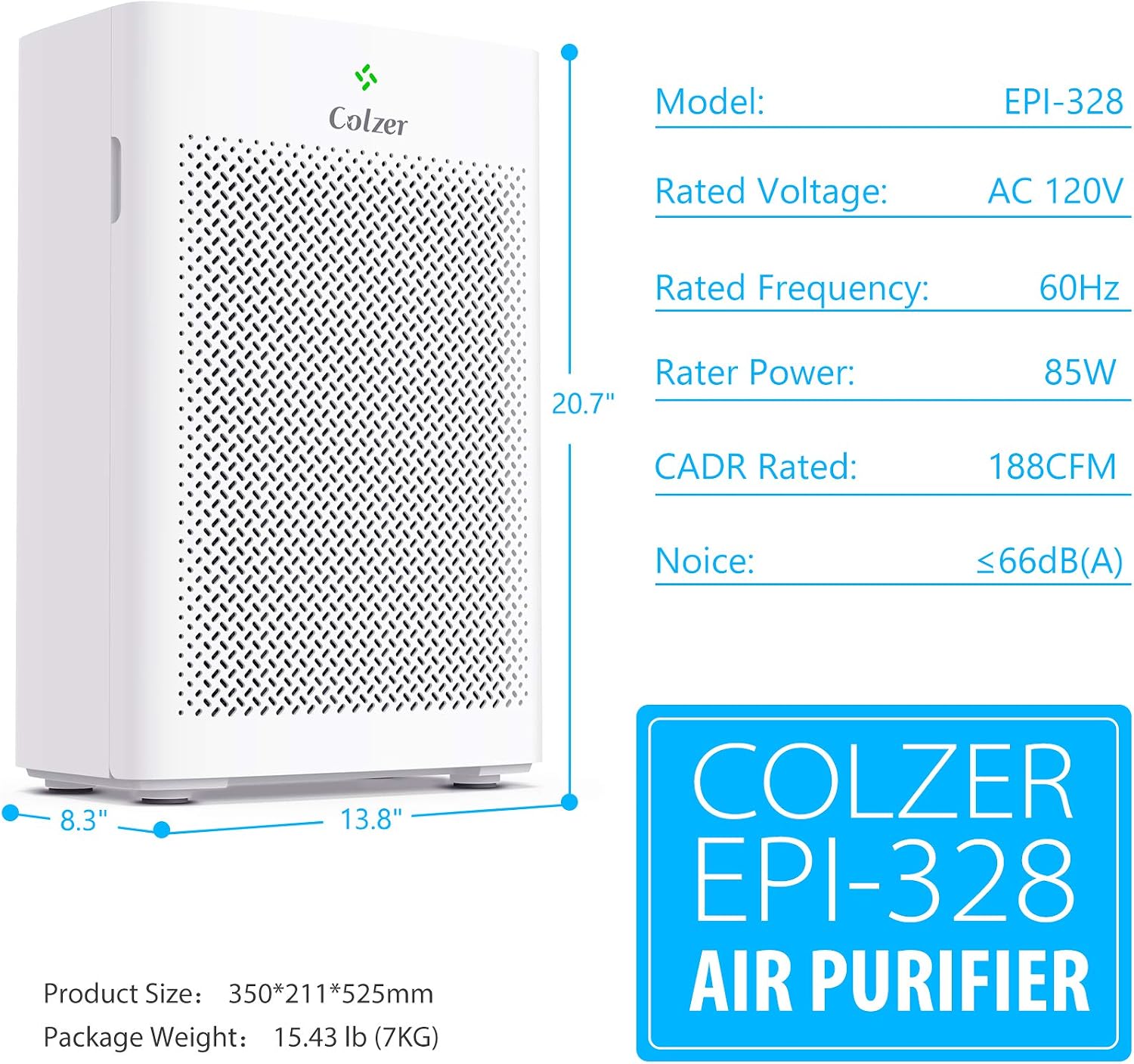 COLZER Air Purifier with True HEPA Air Filter, Air Purifier for Living Room, for Spaces Up to 700 Sq Ft, Perfect for Home/Office with Composite Filter