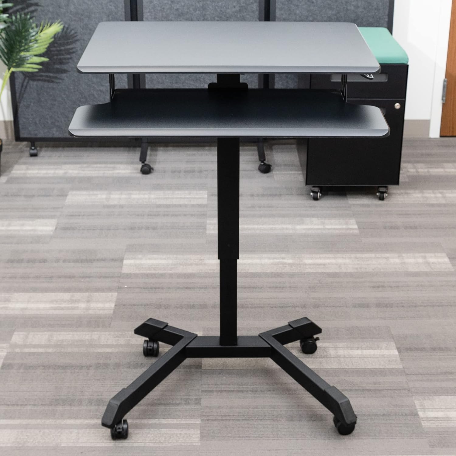 Stand Up Desk Store Pneumatic-Adjustable Two-Tier Compact Standing Desk (Black Frame/Black Desktop, 28” Wide)
