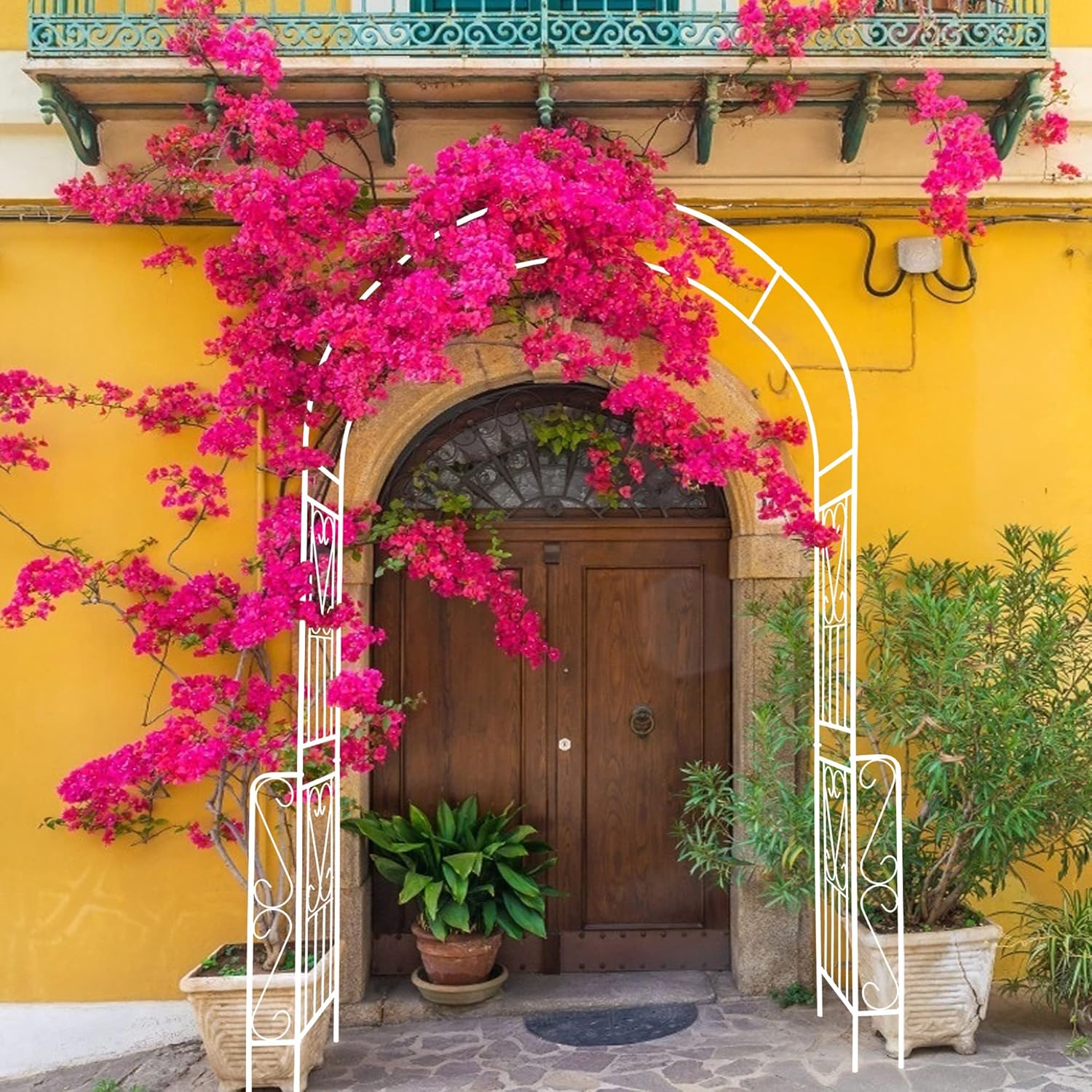 Metal Garden Arch - Assemble Freely Arbor Trellis Climbing Plants Support Rose Arch Outdoor Archway Garden Decoration Cream White