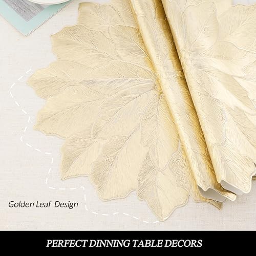 Miniatura 6 de Paquete de 6 manteles individuales redondos dorados de vinilo prensado metálico, fácil de limpiar, aislamiento térmico, tapetes para comedor,