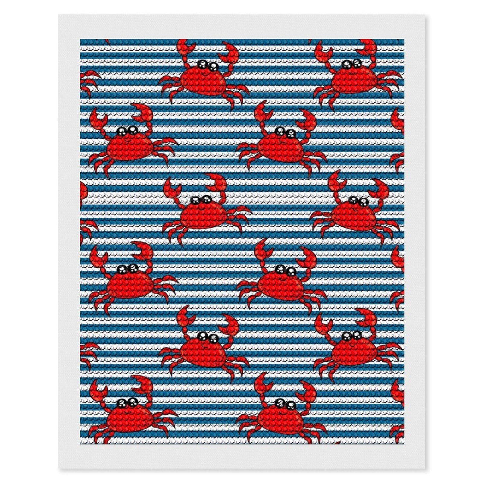 Nclqvjxzkhw Style Red Crab On Stripes Diamond Art Painting For Adult Round Diamonds Pictures Arts Crafts Home Wall Decor 16"X20"