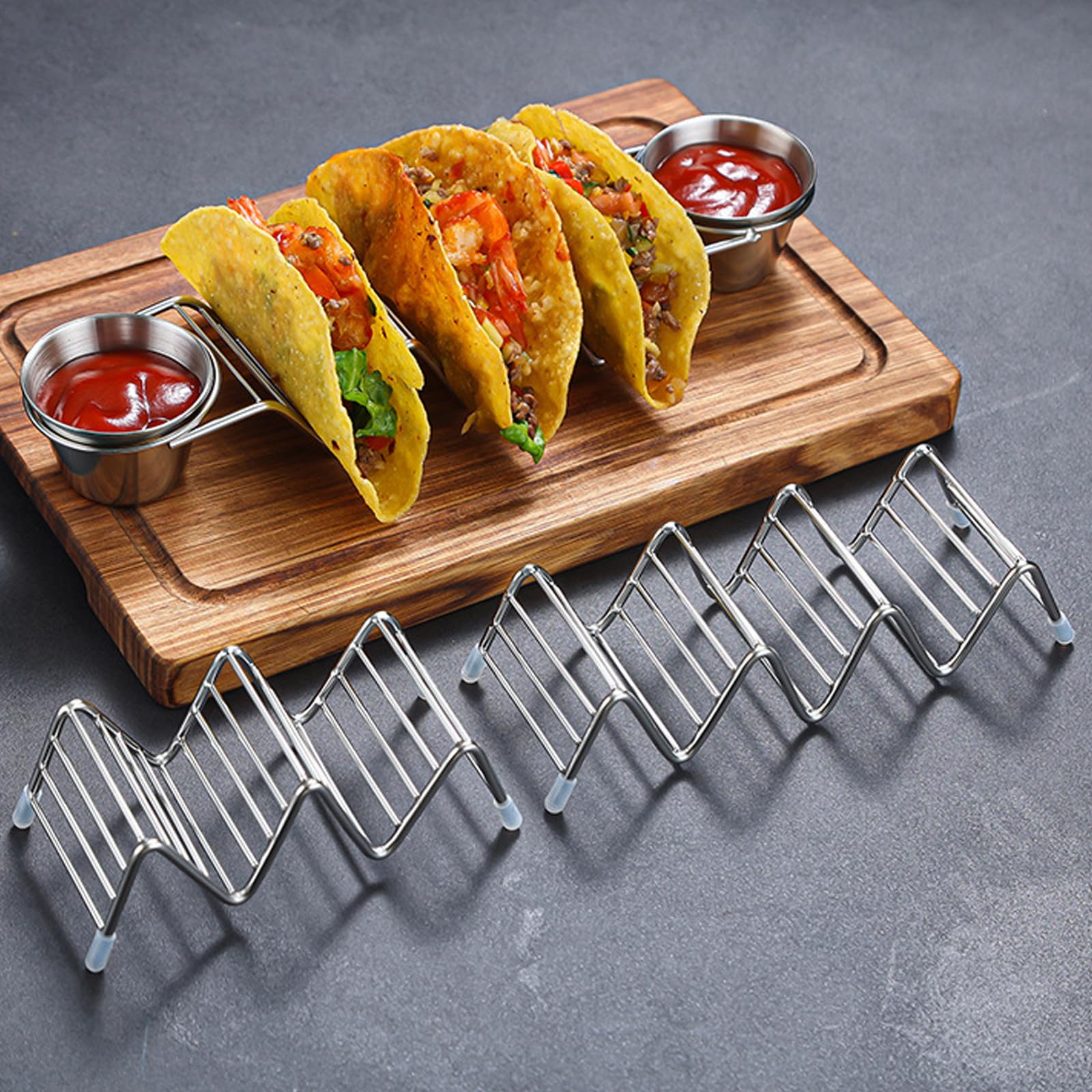 Cestino per taco, 8 ciotole, per friggitrice, accessori da cucina | Taco - Cestello per friggere con manico lungo, strumento da cucina