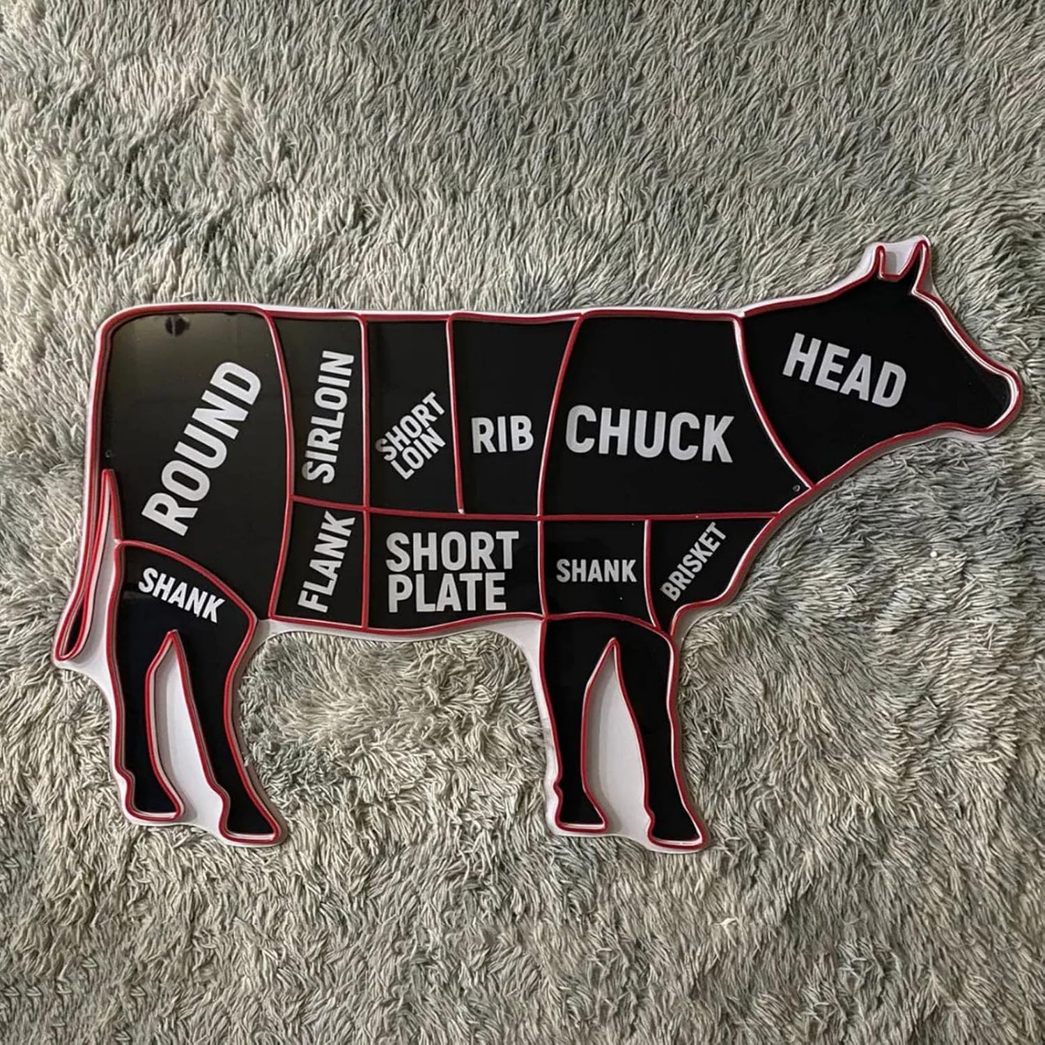 Cow Neon Sign 30 inches BBQ Neon Light, Custom Large UV Butcher shop Led Sign for BBQ Restaurant Wall Deocr, Cow Light, Butcher Shop Led Decor, Cuts of Beef Led neon sign-Red image 3