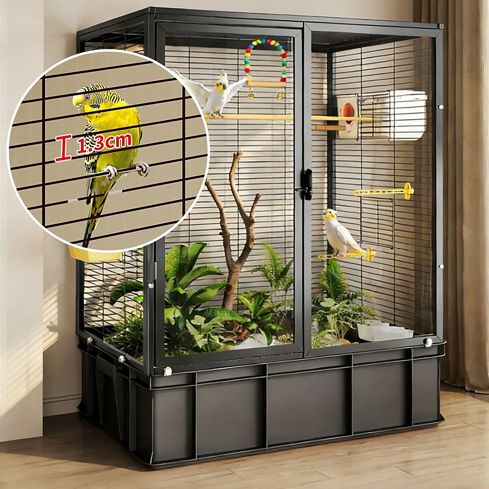 Klatka dla Ptaków w Stylu Terrarium Podstawą 17cm Przezroczysta dla Papug
