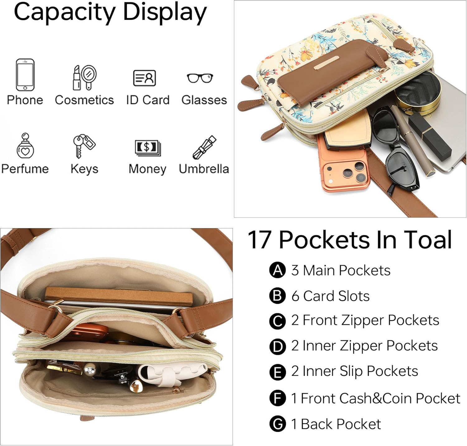 Crossbody Purses for Women - Multi Pockets Shoulder Bag Medium Handbags with Adjustable shoulder straps