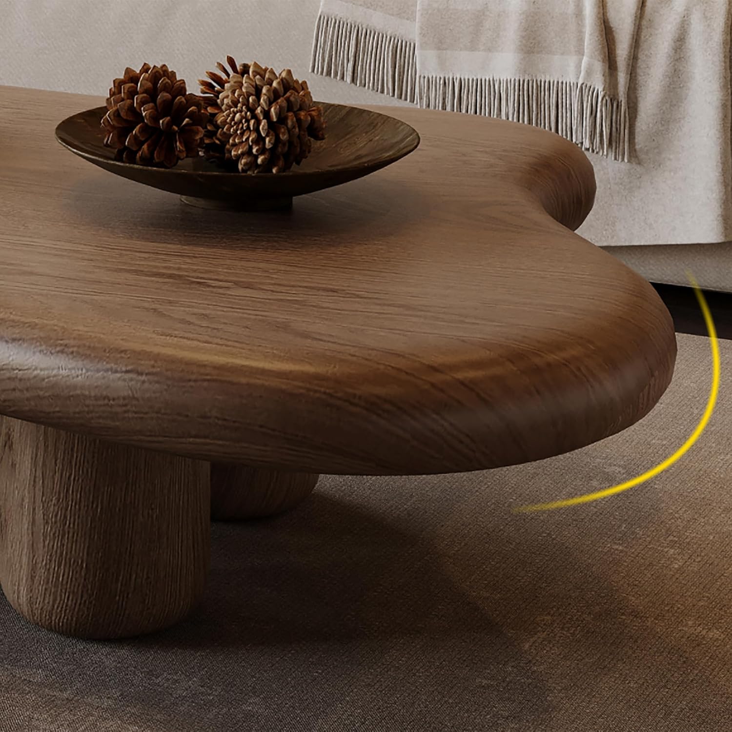 48.42" Modern Cloud Coffee Table for Living Room, Dark Brown Wood Coffee Table with 4 Sturdy Legs, Mid-Century Modern Tea Table Living Room Table for Home Office Wood Brown