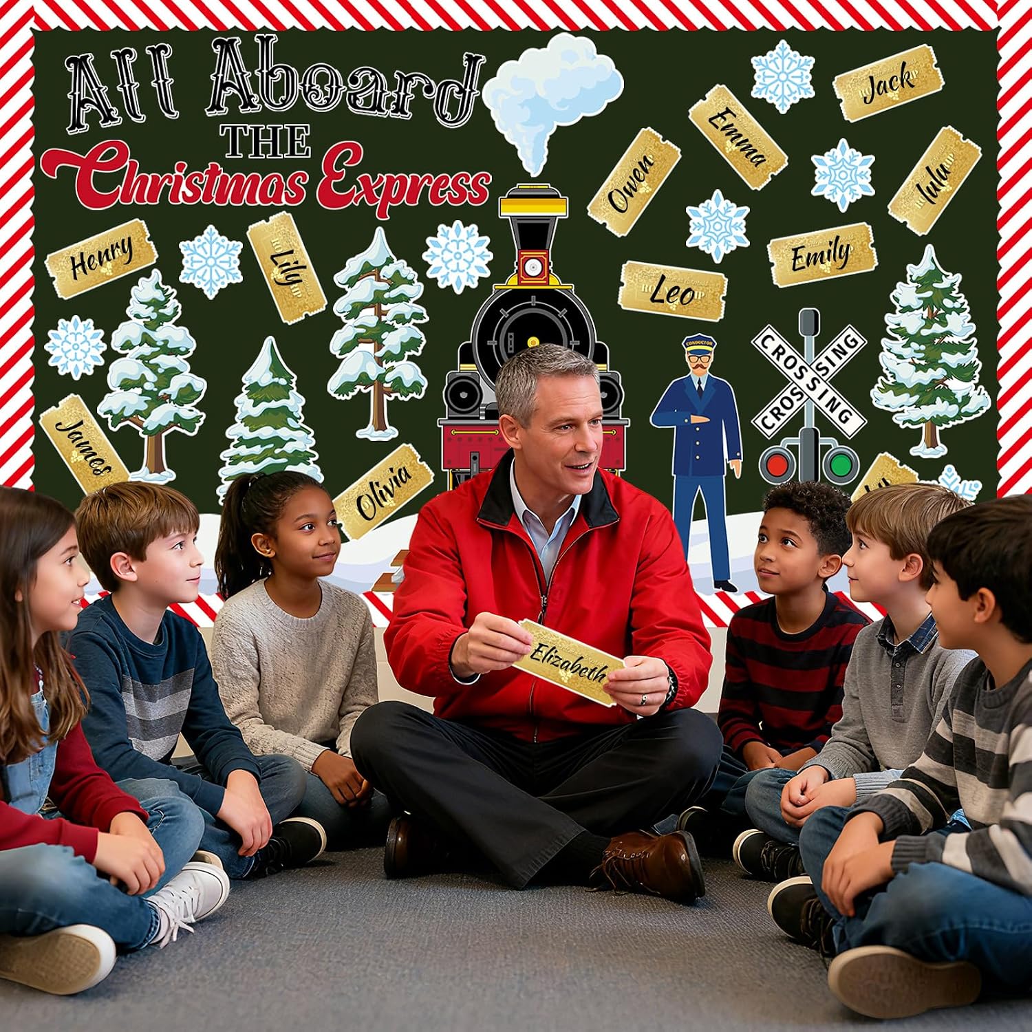 All Aboard The Christmas Express Bulletin Board Set, 86 Pcs Christmas Classroom Bulletin Board Decorations Kit, Xmas Winter Classroom Belief Decor Create a Faith and Joy Polar Journey