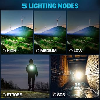 Sinvimes Rechargeable Flashlights High Lumens, 12000LLED Powerful Super Bright Flash Light, 5 Mode Zoomable Tactical Flashlights High Powered, Waterproof Linternas Emergencies Lights for Home