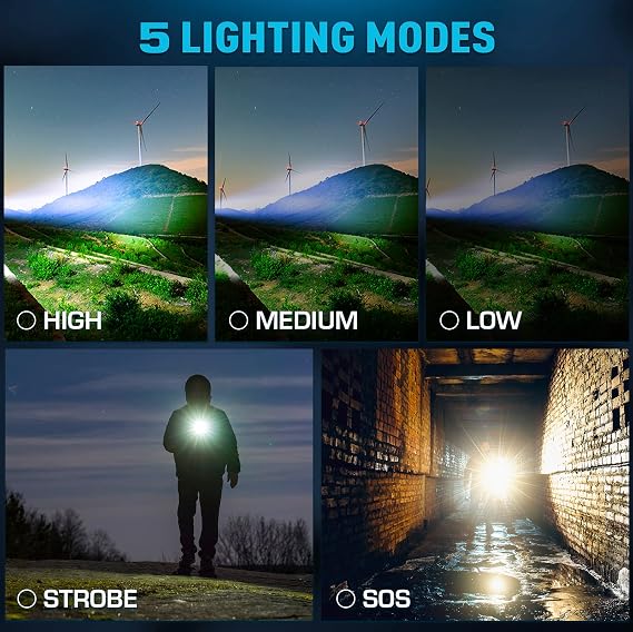 Sinvimes Rechargeable Flashlights High Lumens, 12000LLED Powerful Super Bright Flash Light, 5 Mode Zoomable Tactical Flashlights High Powered, Waterproof Linternas Emergencies Lights for Home