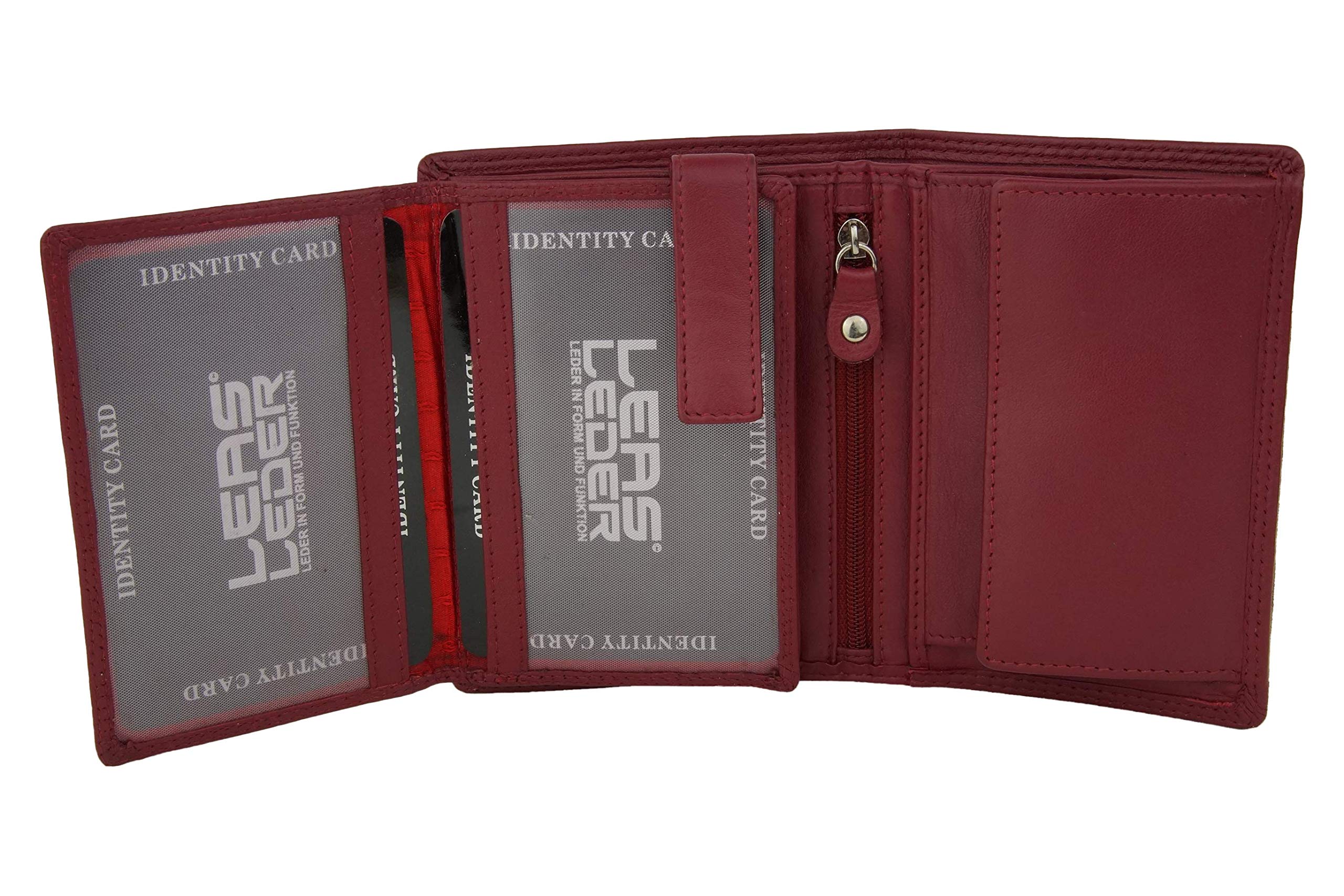 Cartera Hombre Monedero Mujer pequeña de Piel, Estilo Box para señores y señoras RFID Monedero Protección de Informaciones privadas Cartera de Bloqueo RFID LEAS, Piel auténtica, Rojo