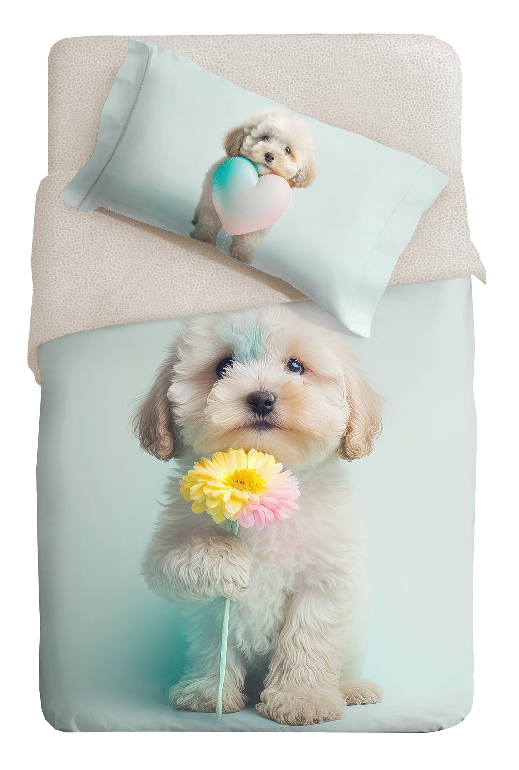 Fine Art Photo Duvet Cover Set for Single Bed with Poodle Design, Multi-coloured