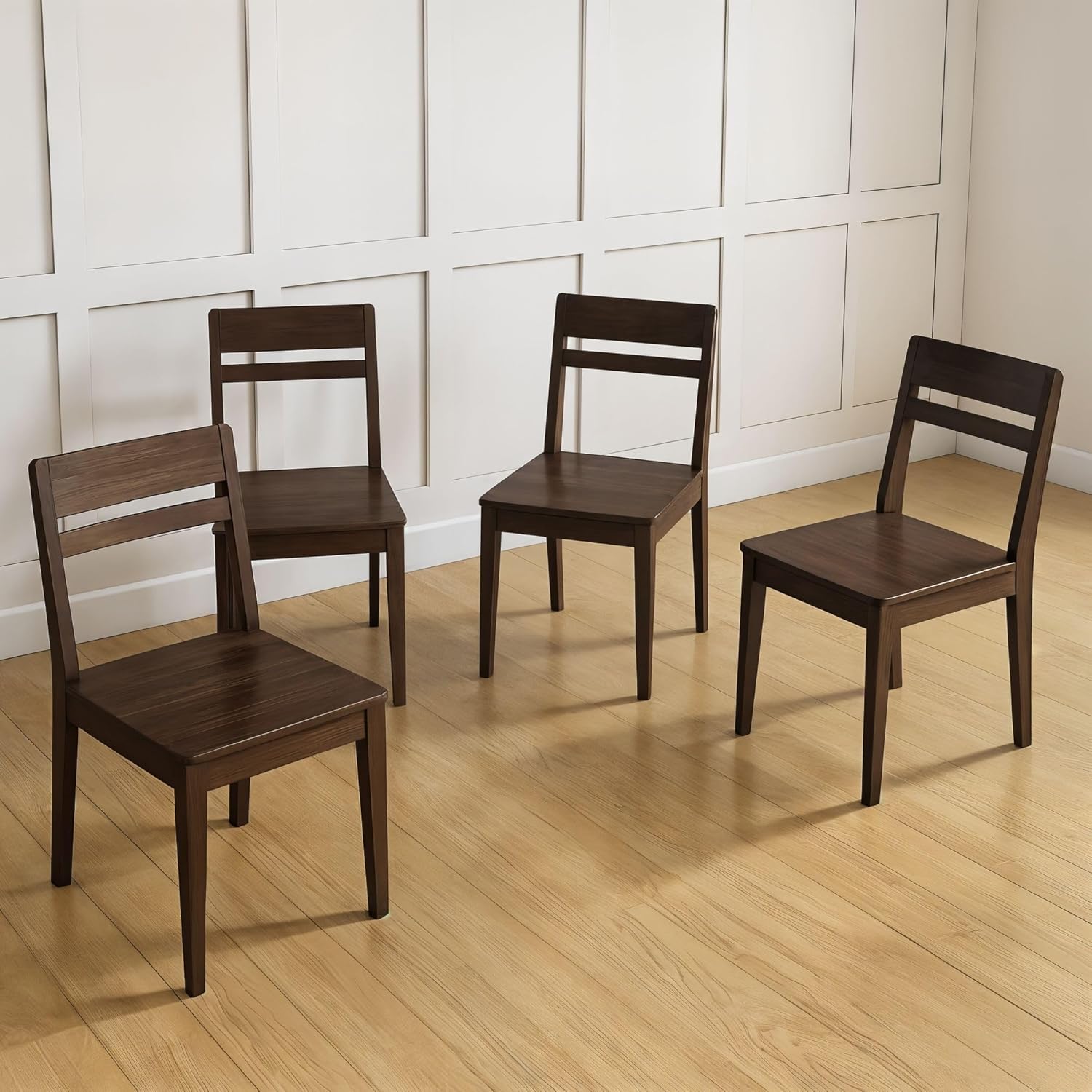 Grain & Grove Crew 5-Piece Dining Set – Solid Wood 43” Rectangular Table and 4 Chairs, Seats 4, Small Kitchen or Dining Room Set, Easy Assembly, Walnut