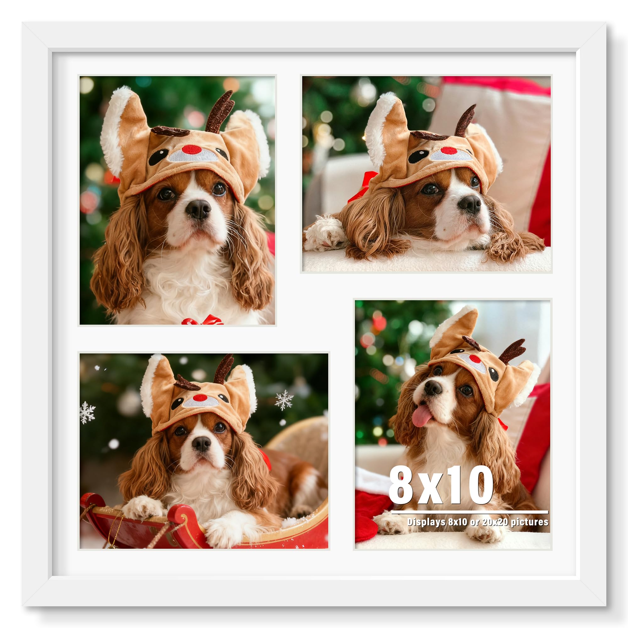 DUENPY 20x20 Collage Picture Frame 8x10 Picture Frame Collage Displays Four 8x10 inch Photos Available Horizontal Wall Mounting Display and Vertical White