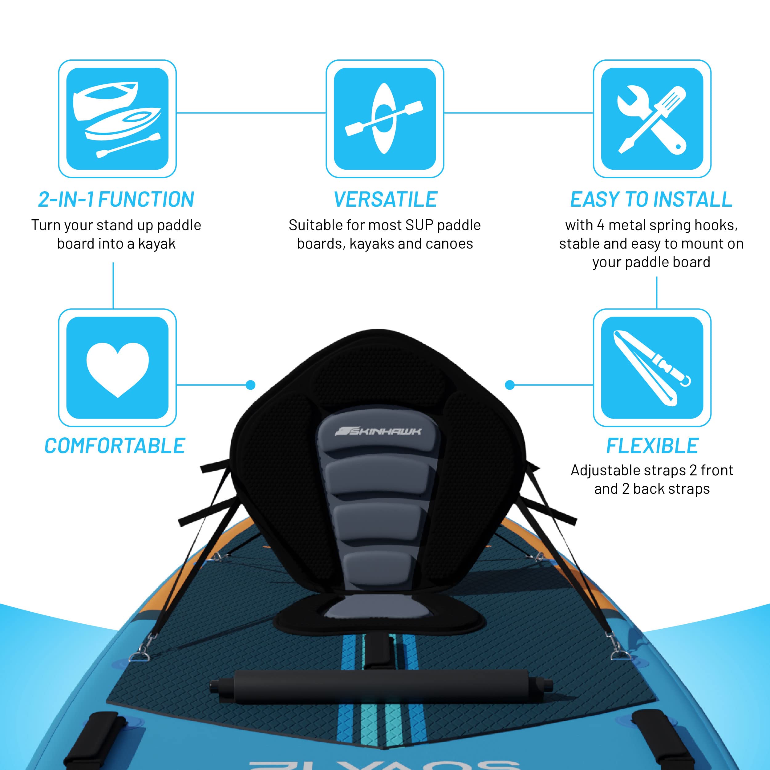 SKINHAWK Premium Kajaksitz für Stand Up Paddle Board, Kajak, Surfboard Gepolsterter Sitz mit Rückenlehne