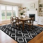 Soft Area Rug for Bedroom, 3.9x5.8Ft Moroccan Rugs for Living Room, Geometric Non-Slip Carpet with Memory Foam for Boys Girls's Bedside Office Dorm Hallway, Black and White