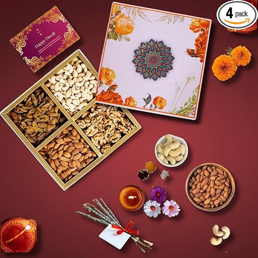 Evrr Premium Dry Fruits Gift Box - Almond, Cashew, Raisin, Walnut, Perfect for Diwali Gifting | Assorted Nuts & Dry Fruits | Festive Gift Hamper for Family & Friends combo pack (100g X 4)