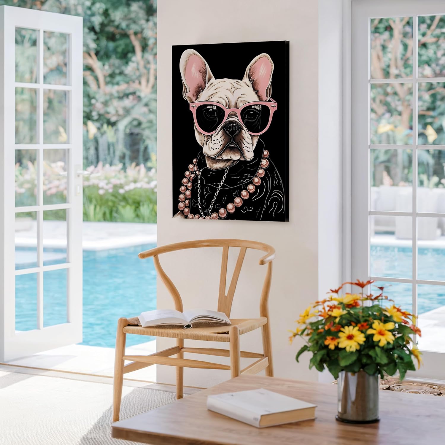 Poster Master French Bulldog in Sunglasses Canvas - Dog Portrait Print - Modern Puppy Art - Trendy Animal Lover Gift - Minimal Art - Fun Kid's Room Wall Decor - 8x10 STRETCHED Canvas