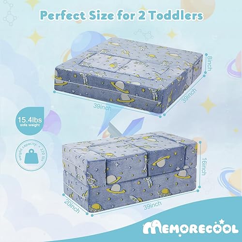 Miniatura 61 de MeMoreCool Sofá modular para niños, sofá convertible suave para niños, silla de espuma de felpa plegable gris para diversión en la sala de juegos de
