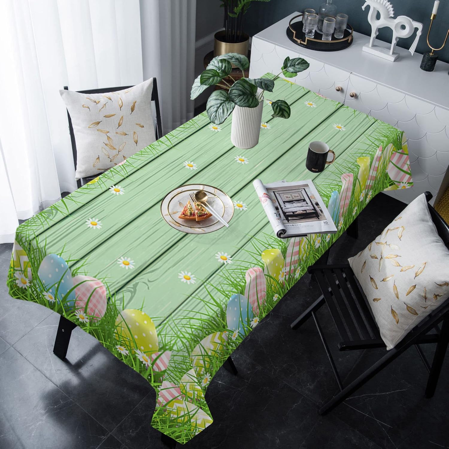 Tablecloths for Rectangle Tables Easter Spring Flower Famhouse Green Wood Grain