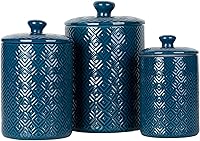 10 Strawberry Street Diamond Embossed Ceramic Canister Set of 3, Diamond Blue - Airtight Kitchen Storage for Flour, Sugar, Coffee
