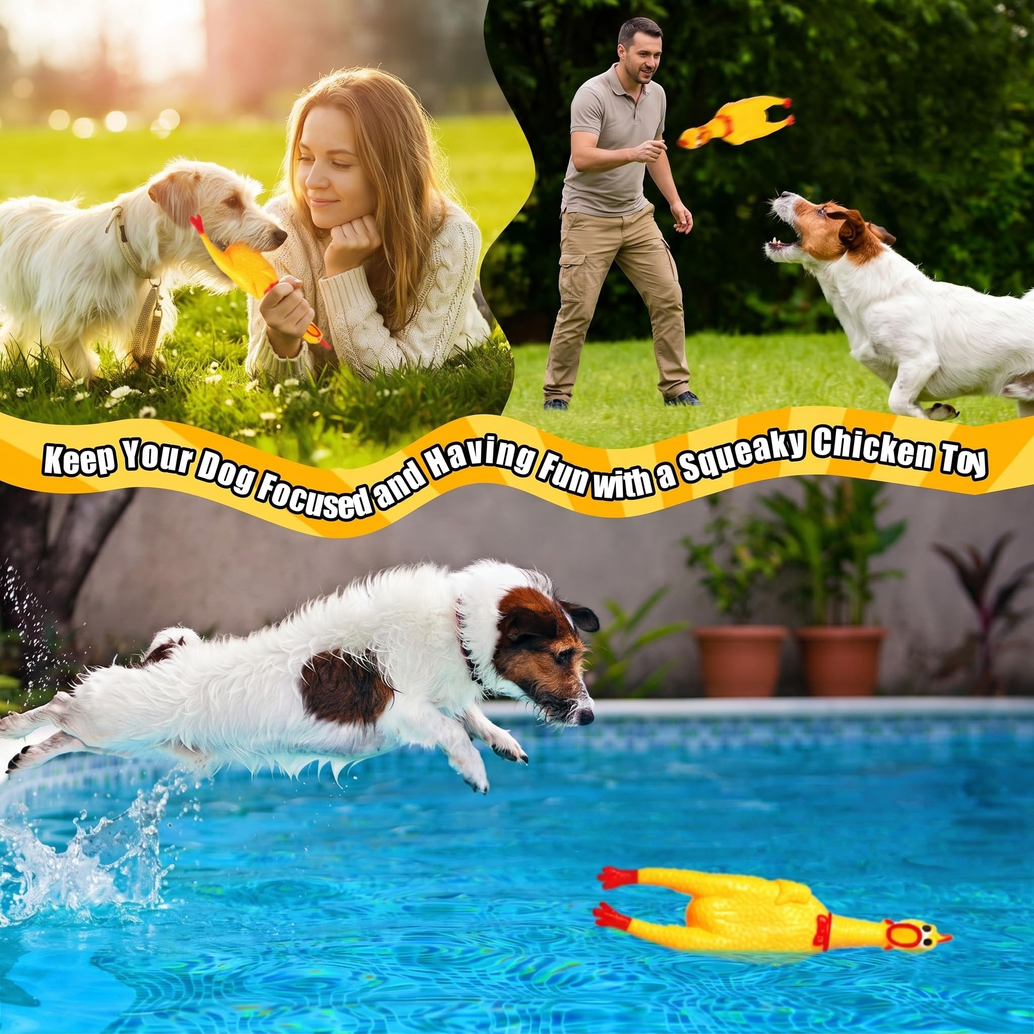 Honoson 32 Stück 30,5 cm Gummi-Huhn-Hundespielzeug, Quietschendes Quietschendes Quietschen, lauter Geräuschmacher für Erwachsene, Hunde, Haustiere, reduziert Trennung, Stress und Angst (gelb)