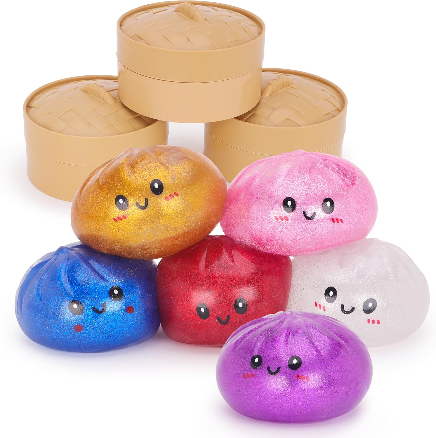 Toyland® Rainbow Glitter Squishy Bao Dumpling Sensory Fidget Toy with Plastic Steamer Box - Squeeze Toys for Kids - Ages 3+ — image 15