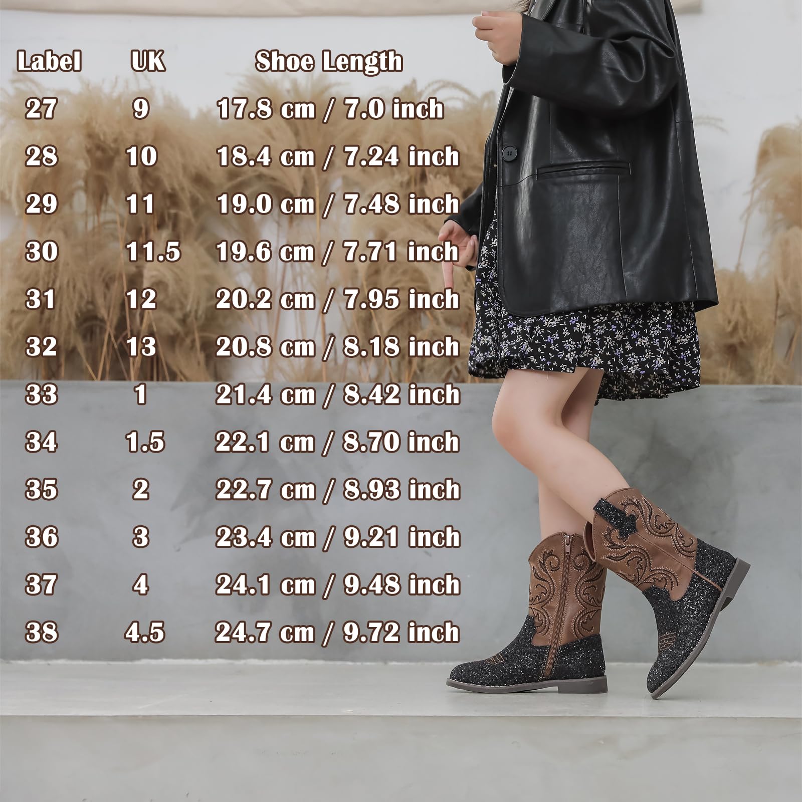 DADAWEN Garcon Bottes de Cowboy Marron Enfant Filles Occidentales Classiques Daim Vintage Broderie Bottes de Mi-Mollet