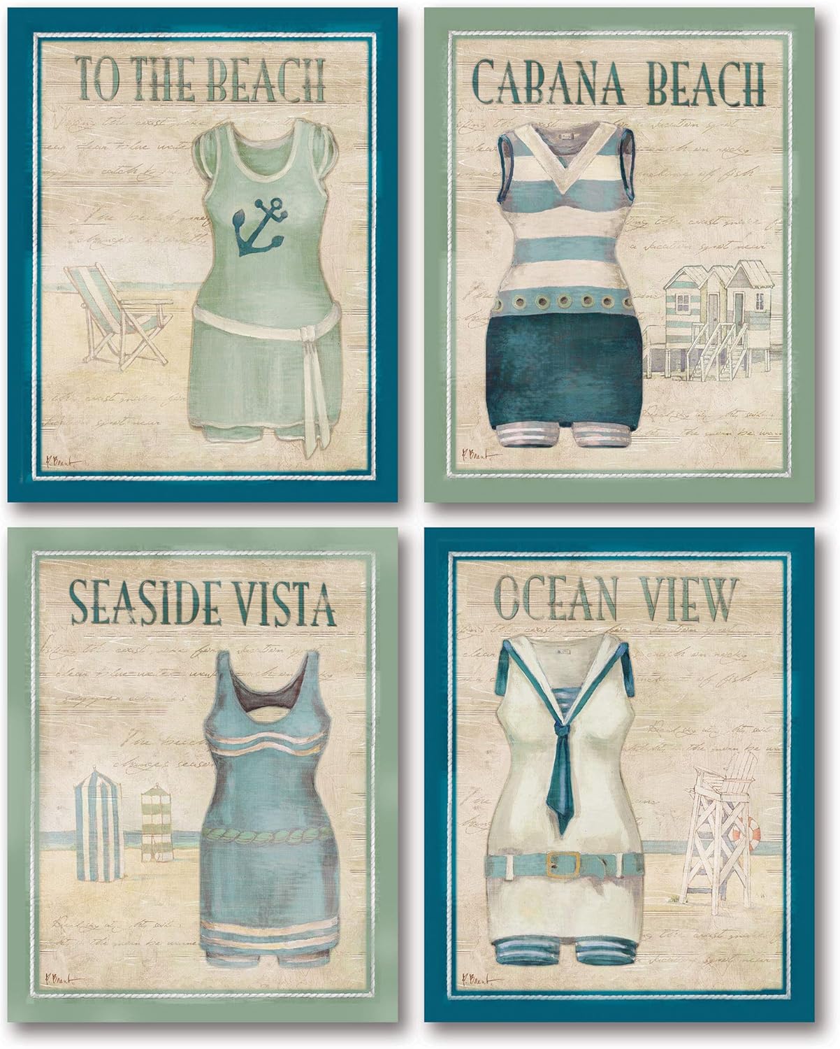 Vintage Bathing Suits Cabana Beach View Ocean Seaside Ranking Integrated 1st Place Vista
