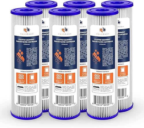 Aquaboon Cartucho de filtro de agua de sedimentos plisado de 5 micras de 10 x 25 pulgadas repuesto universal para cualquier unidad de ósmosis